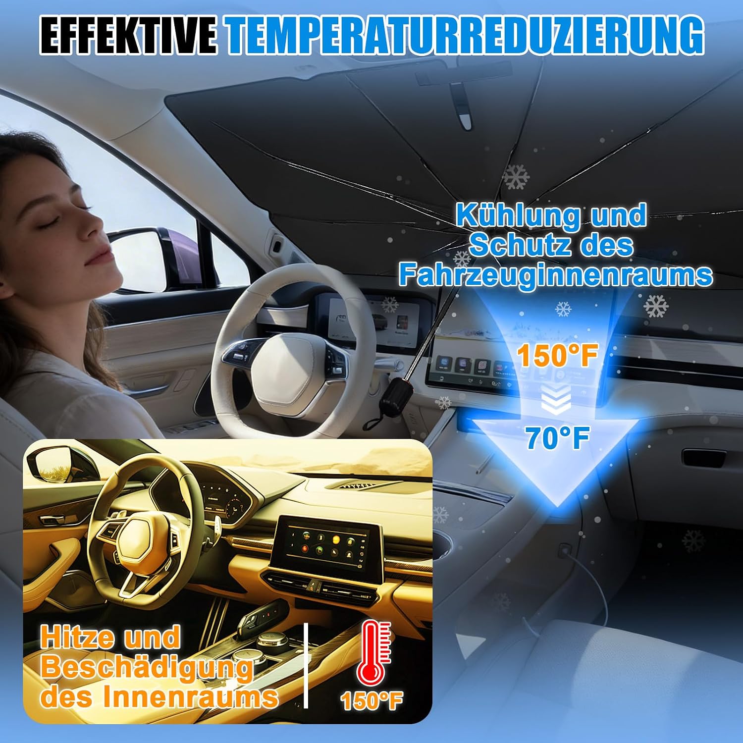 Reflektierender faltbarer Sonnenschutz Auto Windschutzscheibe UV-Schutz 2026