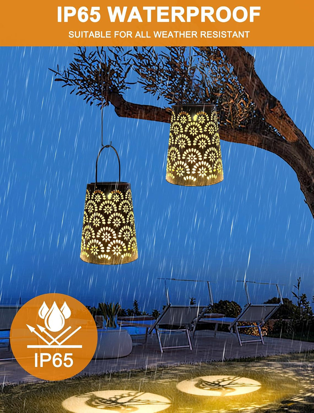 OUILA Solarlampe aussen 2er Set haengend Metall IP65 wetterfest Garten