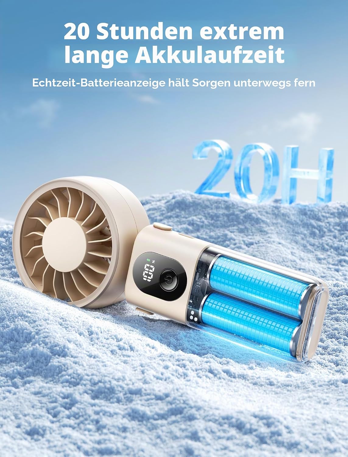 Aecooly 3‑in‑1 Handventilator USB wiederaufladbar 5 Stufen LED Anzeige Beige
