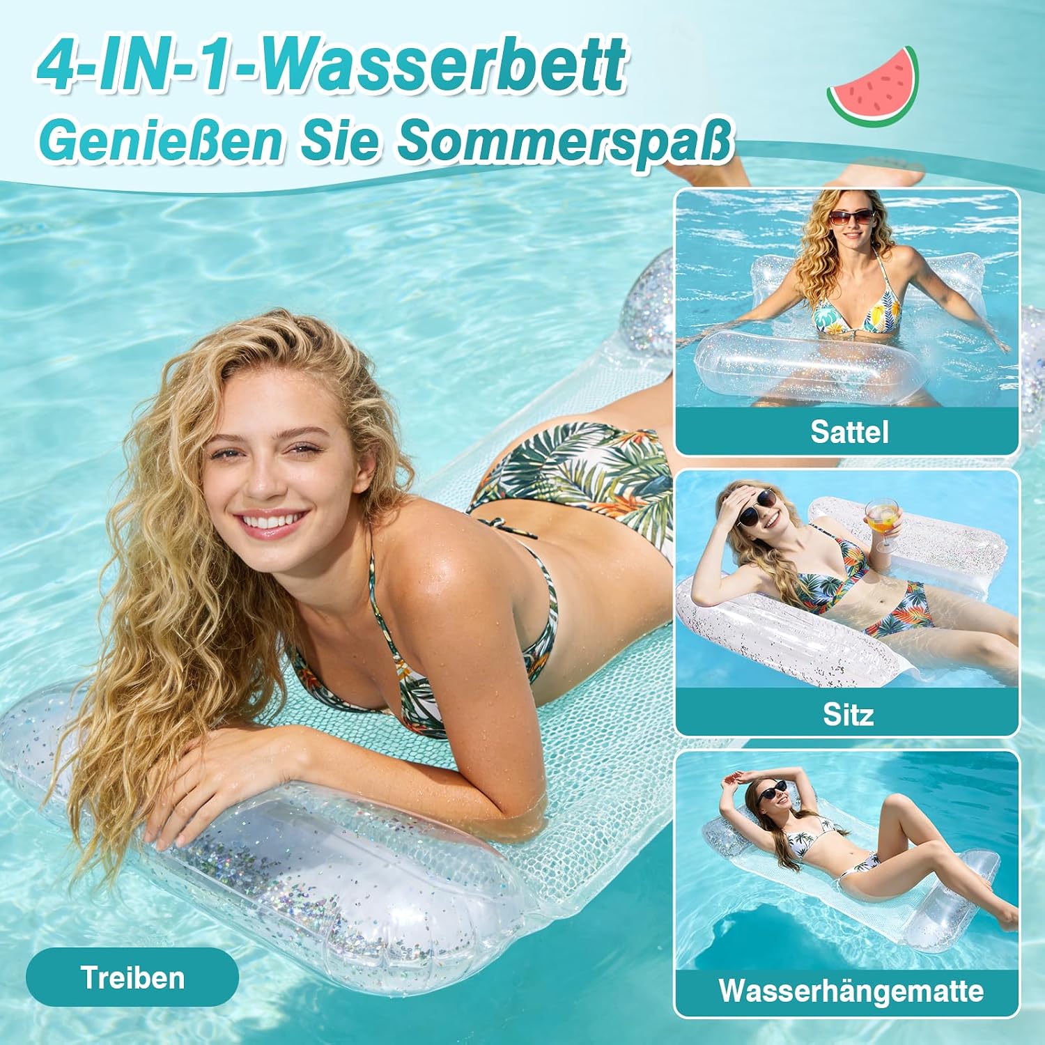 CYFIE Wasserhaengematte 4in1 aufblasbar mit Netz und Luftpumpe, 2er Set