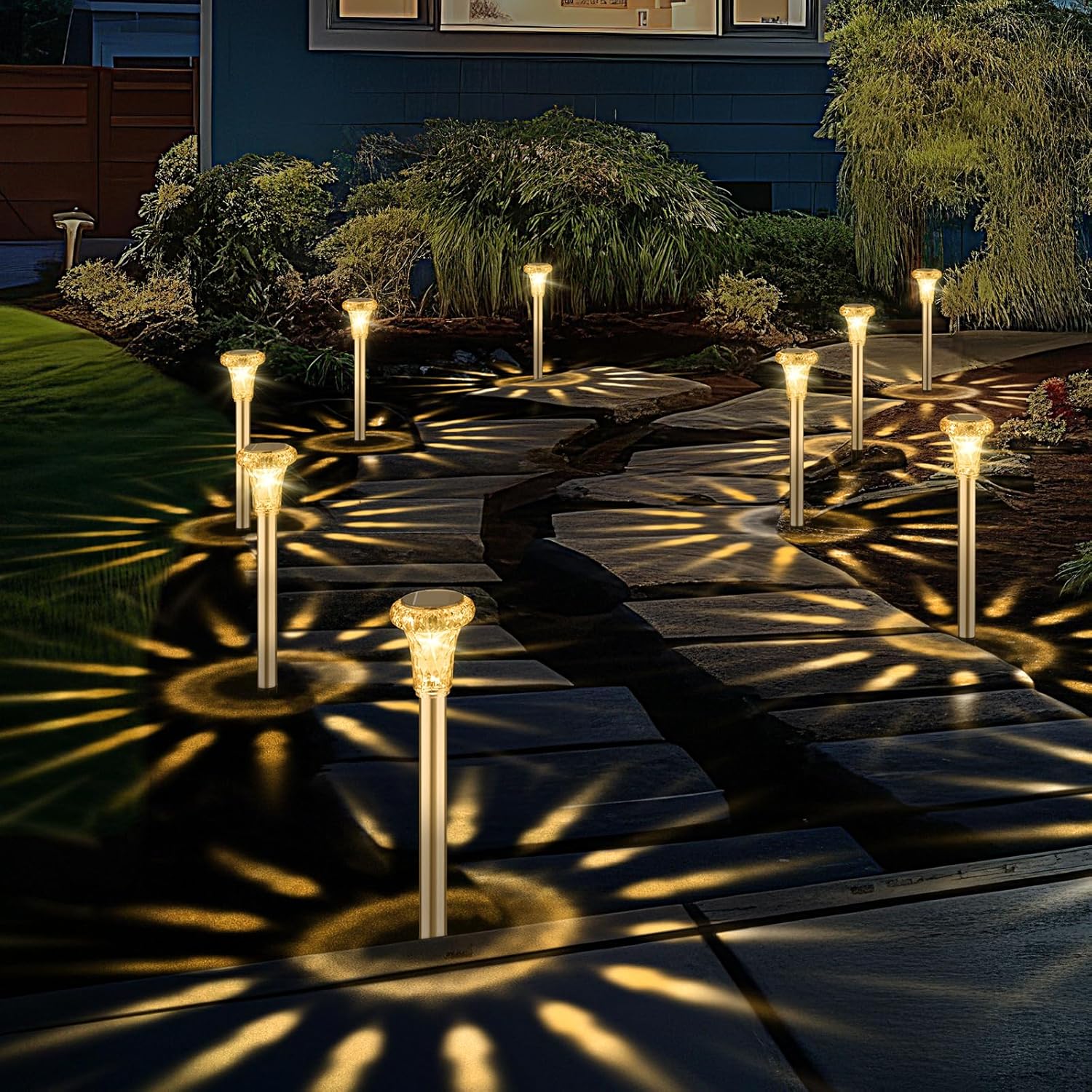 6er Set Solarleuchten Garten Edelstahl IP65 Warmweiss LED Aussen Wegleuchten