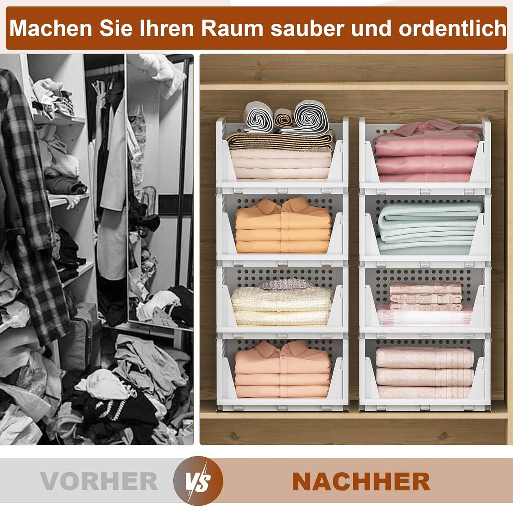 Schrank Organizer 4er Set faltbar stapelbar Aufbewahrungsboxen Weiss