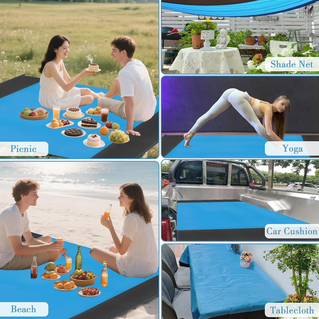Stranddecke sandfrei 210×200 cm wasserdicht mit 4 Erdheringen hellblau