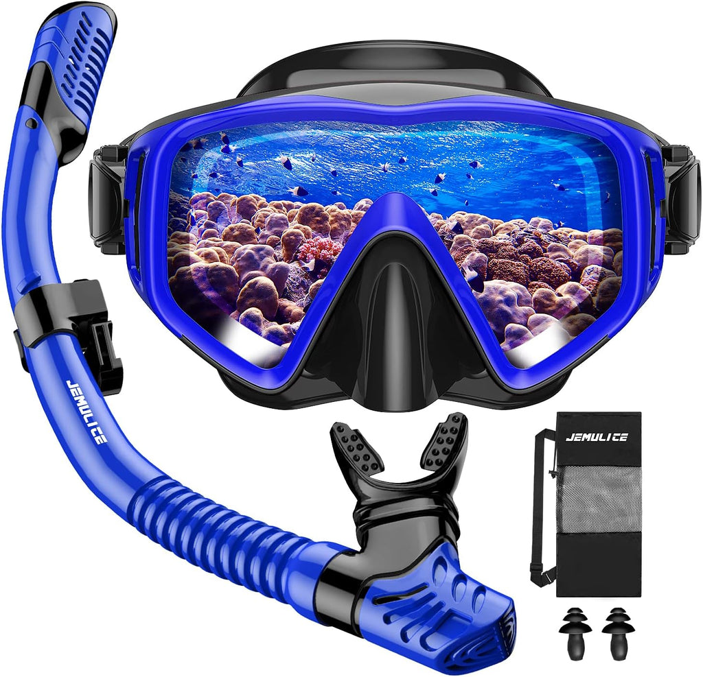 Schnorchelset Erwachsene Taucherbrille gehaertetes Glas Dry-Schnorchel Anti-Fog