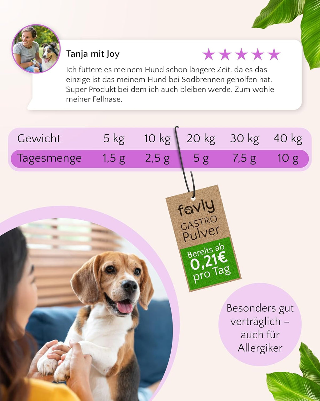 FAVLY Pulver Magen-Darm fuer Hunde - getreidefreies Ergaenzungsfutter, Rotulm