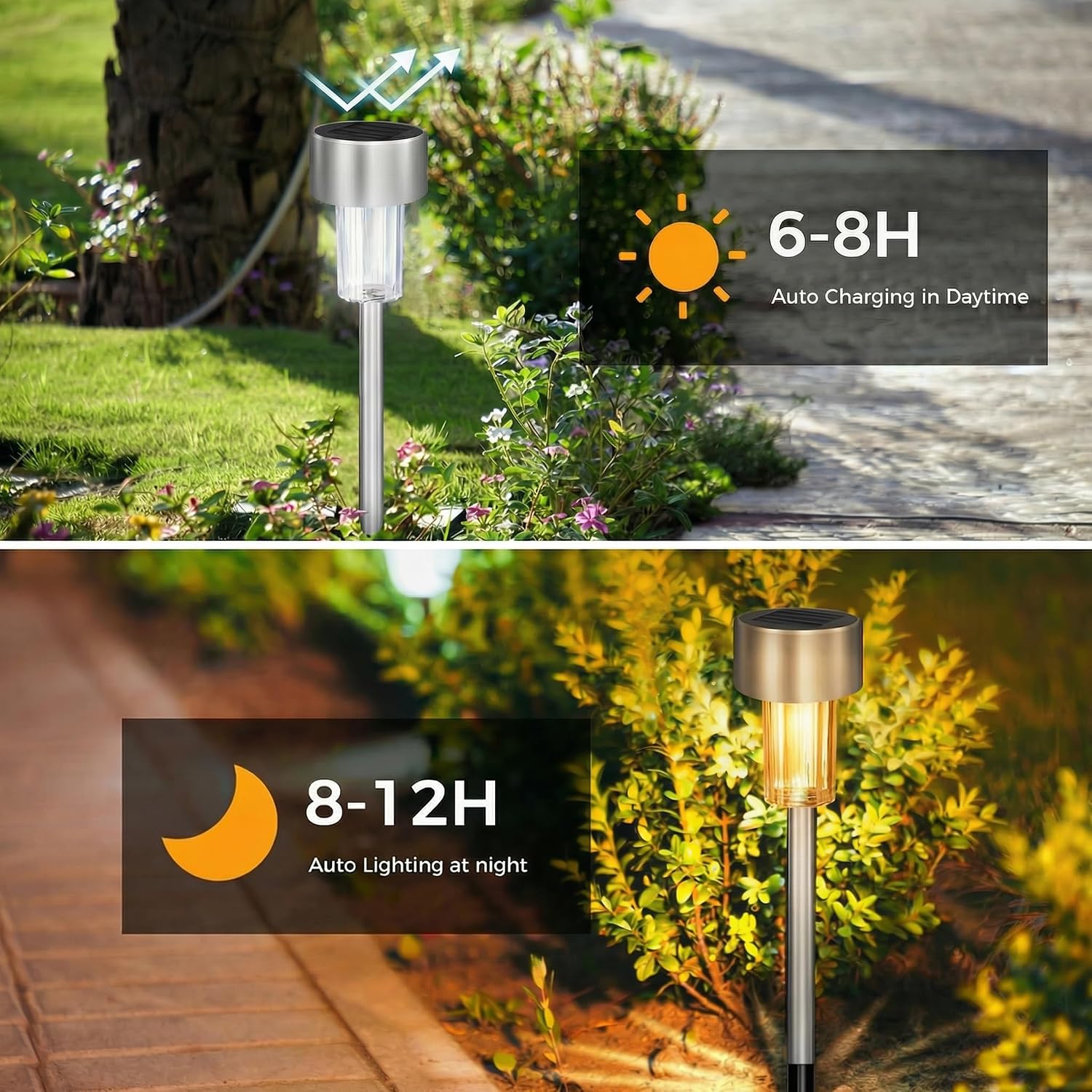 Jsdoin Solarleuchten 12er Set aus Echtglas und Edelstahl, IP44 Wegbeleuchtung
