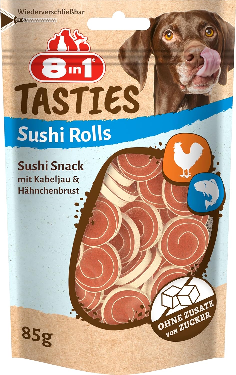 Hunde Snacks 8in1 Tasties Sushi Rolls glutenfrei Kabeljau Haehnchenbrust