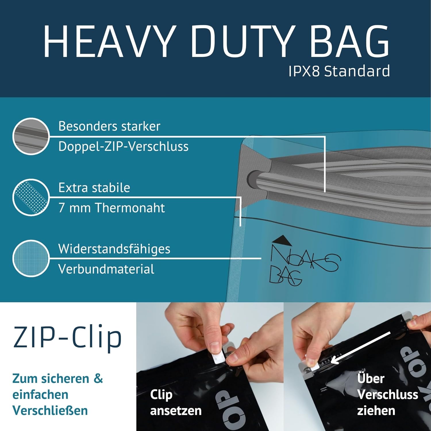 Noaks Bags 5er-Set wasserdichte Beutel IPX8 luft- und geruchsdicht Reise-Organiz