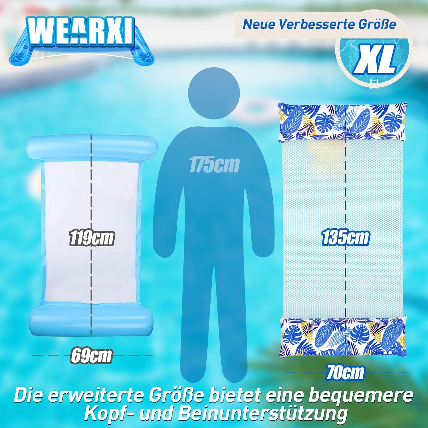 WEARXI Luftmatratze XL 4-in-1 Wasserhaengematte Pool 2er Set Zubehoer