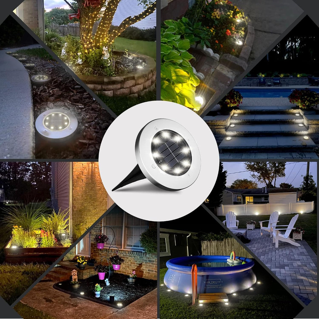 FLOWood Solar Bodenleuchte 12er Set 8 LED Warmweiss Wasserdicht Edelstahl
