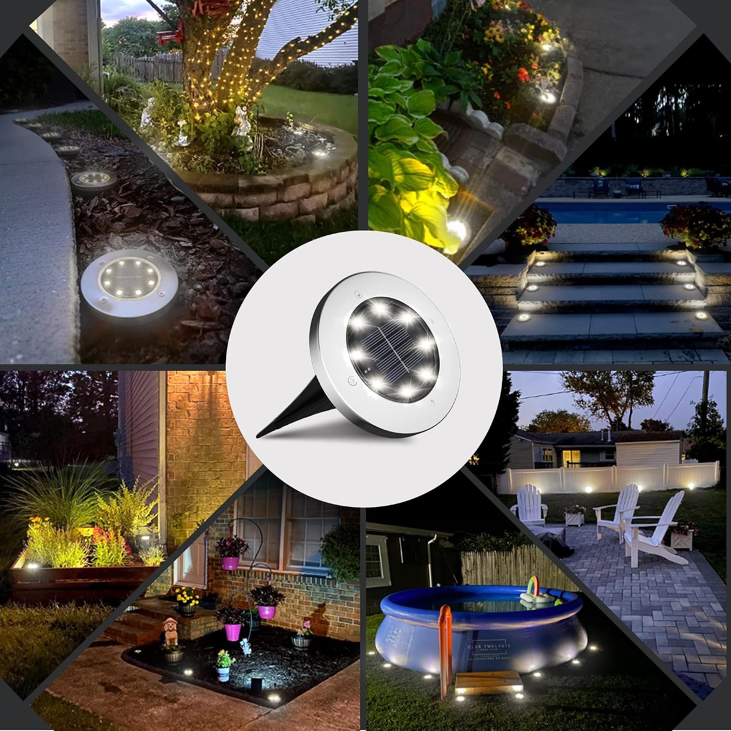 FLOWood Solar Bodenleuchte 12er Set 8 LED Warmweiss Wasserdicht Edelstahl