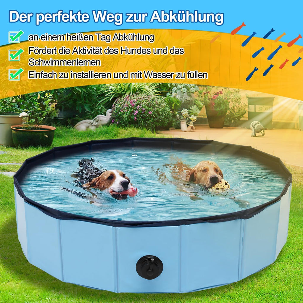 Gimisgu Hundepool 80x20 cm faltbar rutschfest Planschbecken mit Reparaturset Bla