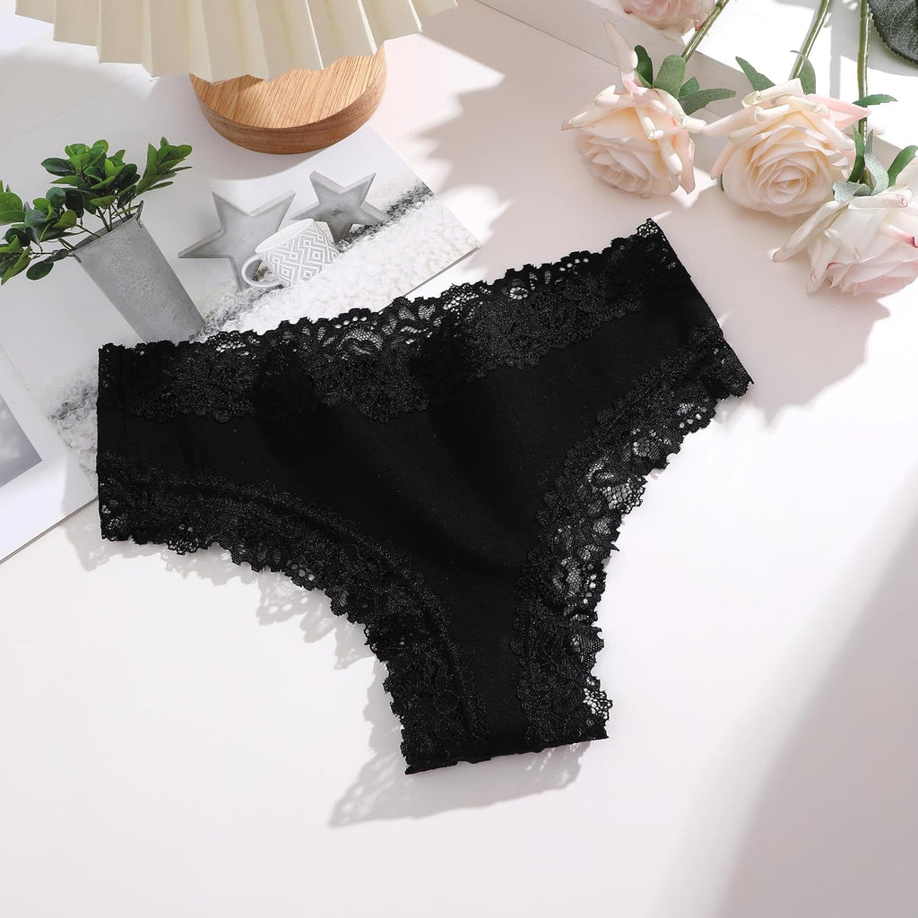 ALL OF SHE Damen Brazilian Slip mit Spitze, Baumwolle, atmungsaktiv, 5er Pack XS