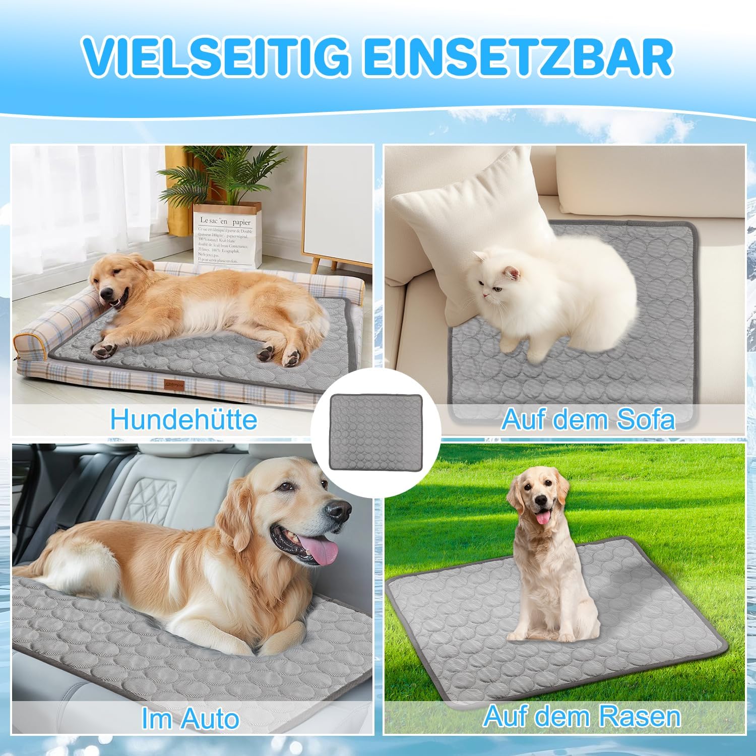 Yanlin Hundekuehlmatte 70x55 cm L grau selbstkuehlend rutschfest waschbar
