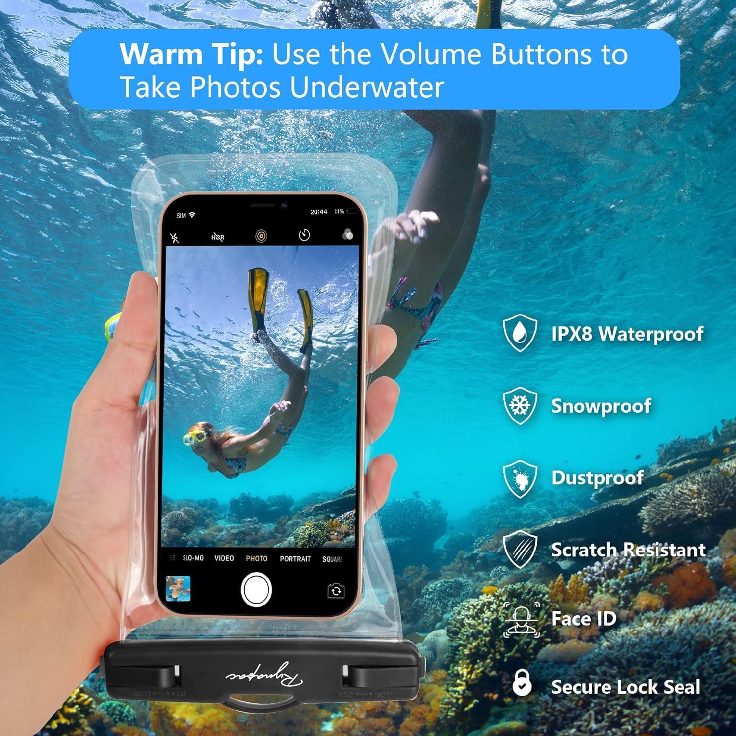Rynapac wasserdichte Handytasche IPX8 bis 7" 2er Set Schwarz+Gruen fuer iPhone 16/