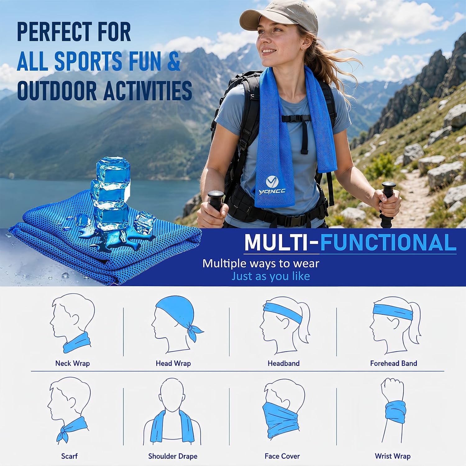 YQXCC Kuehlendes Mikrofaser Handtuch 3er Set 120×30 cm Sport Yoga Outdoor