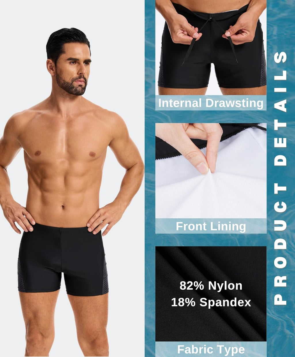 AMZSPORT Herren Badeshorts kurz Eng anliegend Schwimmhose S-XXL