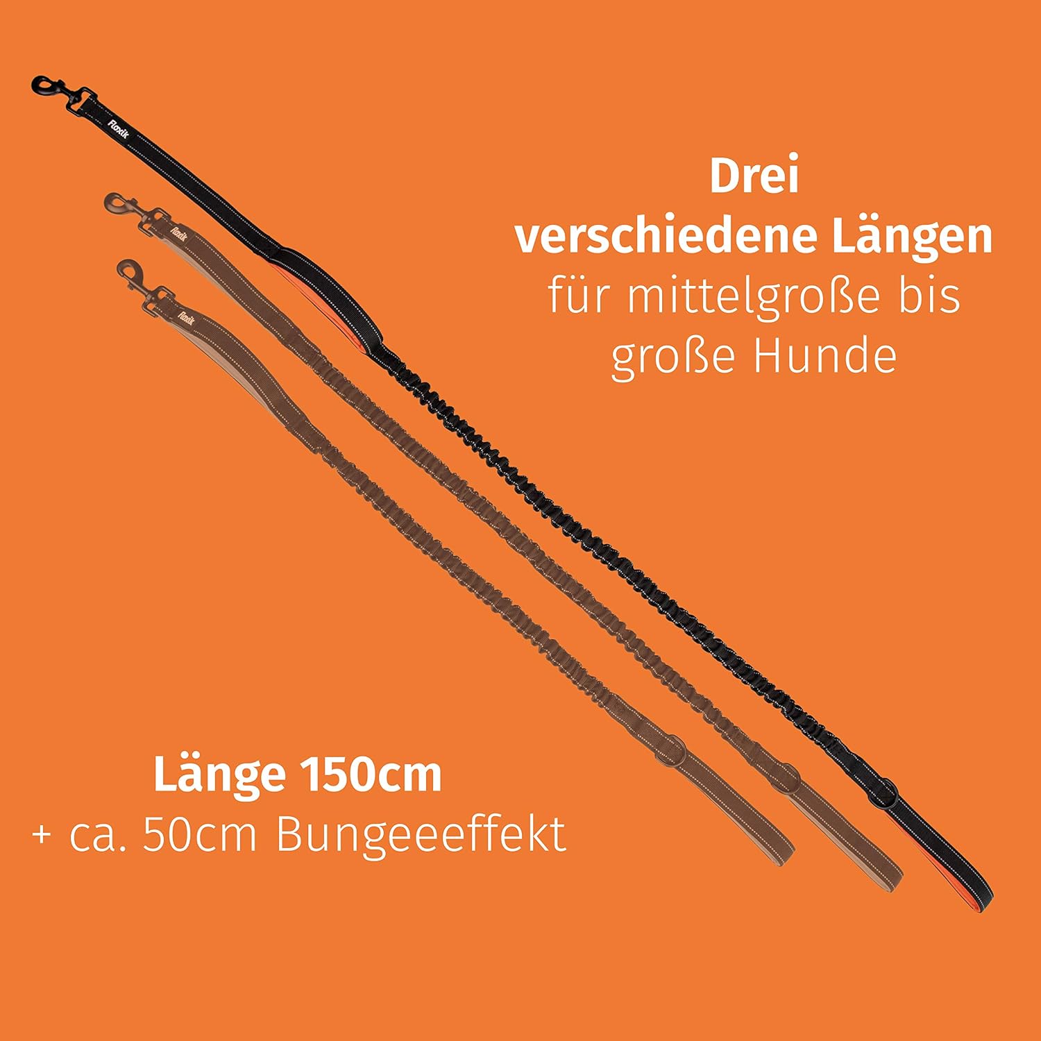 Floxik reflektierende Hundeleine verstellbar 100cm-150cm Kurzführer schwarz