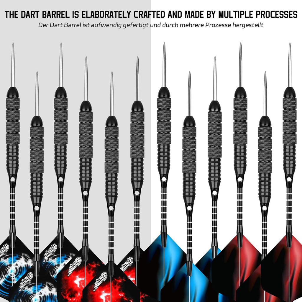 Cyeelife Steeldarts Metallspitze 22 g 12er Set mit 24 Flights und Sharpener