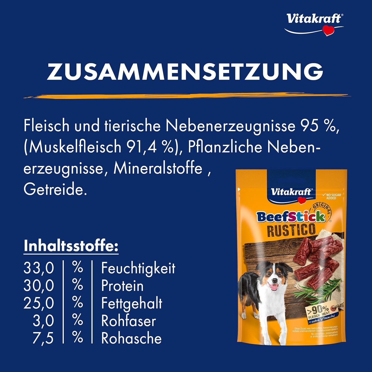 Vitakraft Beef Stick Rustico Hundeleckerli 7 x 55 g Salamihäppchen ohne Zucker