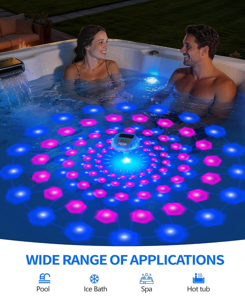 LanBlu Solar Poolthermometer schwimmend mit LCD Nachtbeleuchtung
