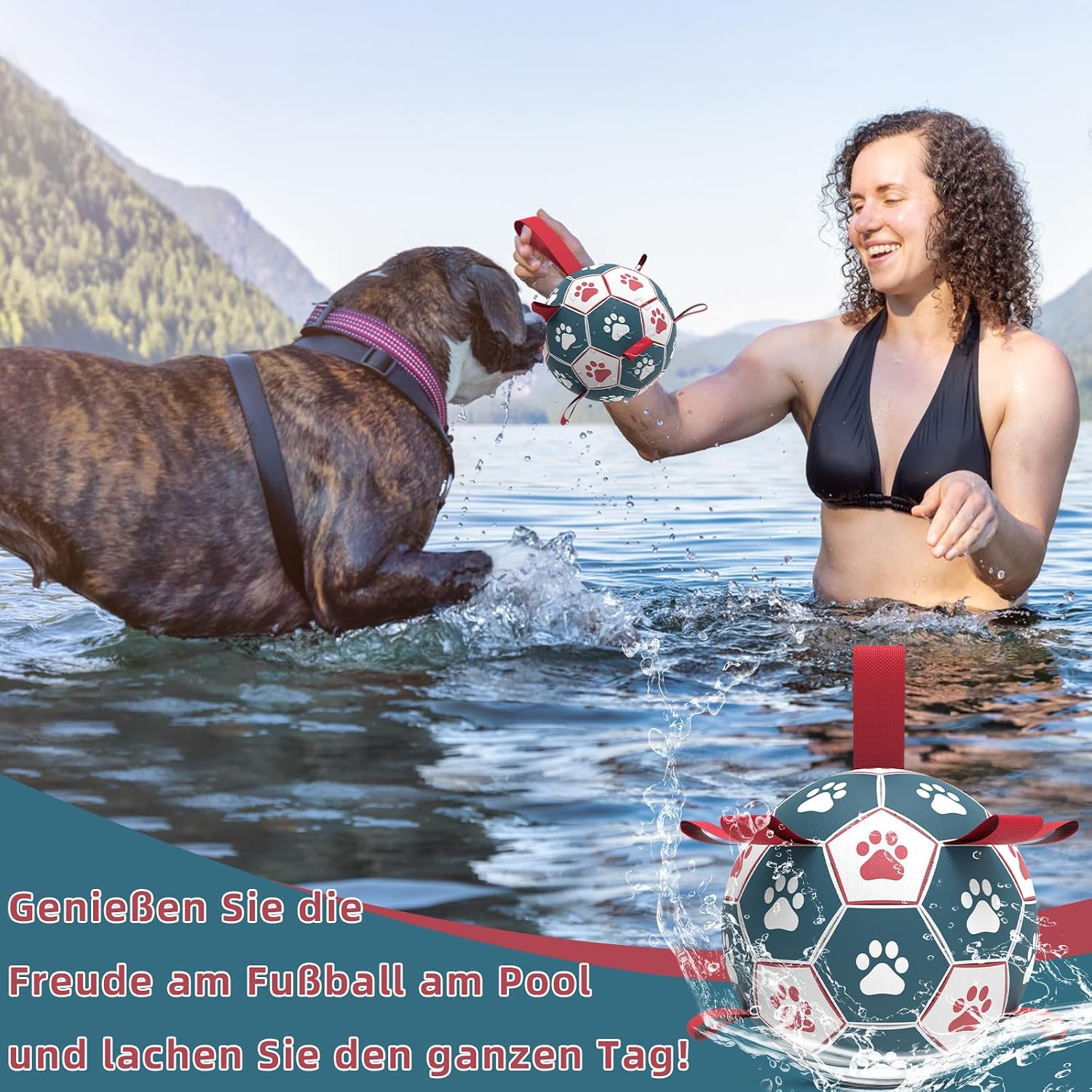 HETOO Hundeball mit Griff 8 Zoll Rot/Blau, interaktives Hundespielzeug S-XL