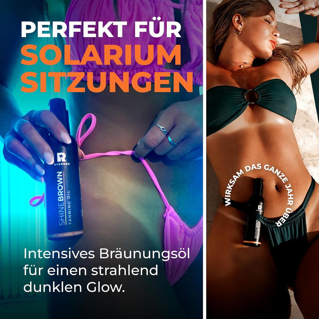 BYROKKO Shine Brown Braeunungsoel 150 ml fuer Sonne & Solarium mit Kokos Walnuss Ha