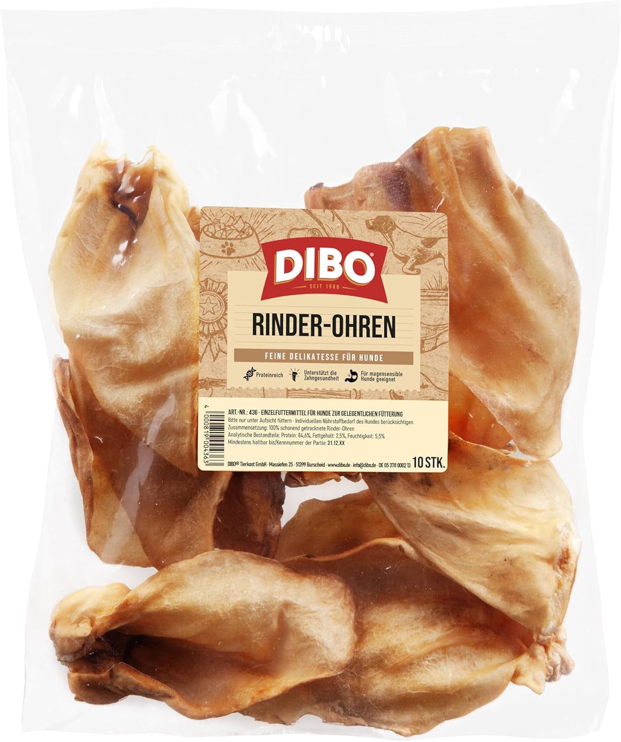 DIBO Rinderohren 10er Beutel Hundesnack Naturkauartikel ohne Zusaetze