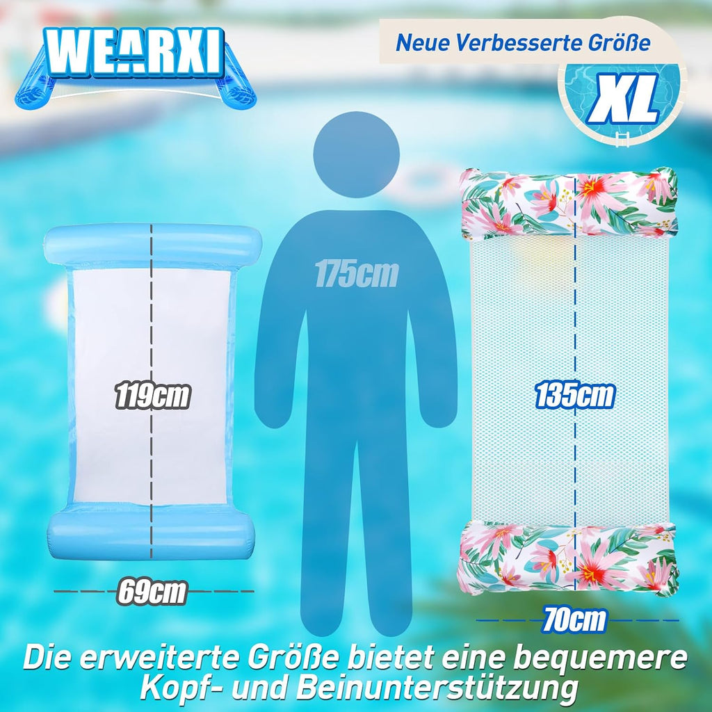 WEARXI Luftmatratze XL 4-in-1 Wasserhaengematte Pool 2er Set Zubehoer