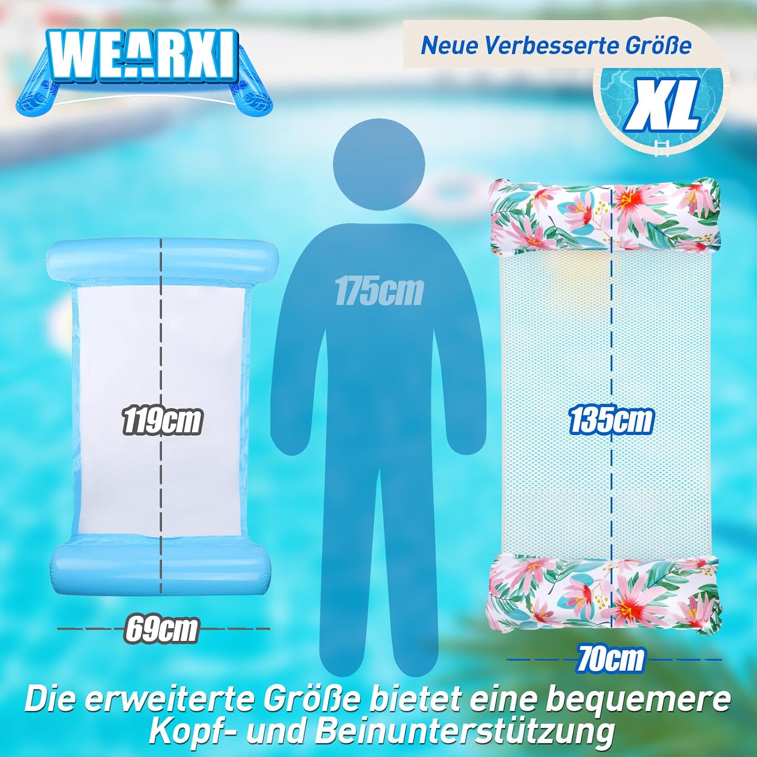WEARXI Luftmatratze XL 4-in-1 Wasserhaengematte Pool 2er Set Zubehoer