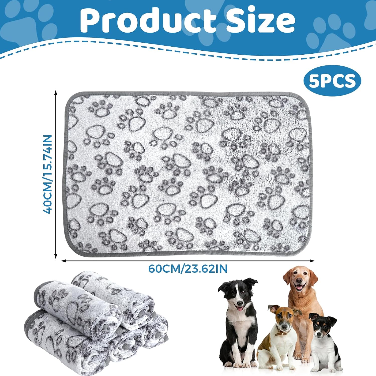 Kuscheldecke 40x60 cm fuer Hunde & Katzen, flauschig, waschbar, grau
