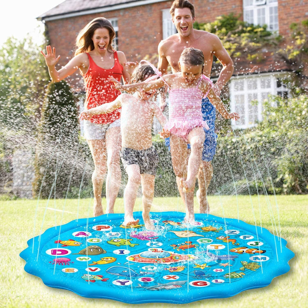 Paochocky Sprinkler Wasserspielmatte 170 cm rund aufblasbar Garten Strand