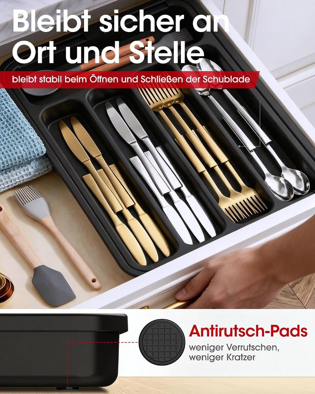 Besteckeinsatz erweiterbar fuer Schublade Kuechen Organizer Besteckkasten