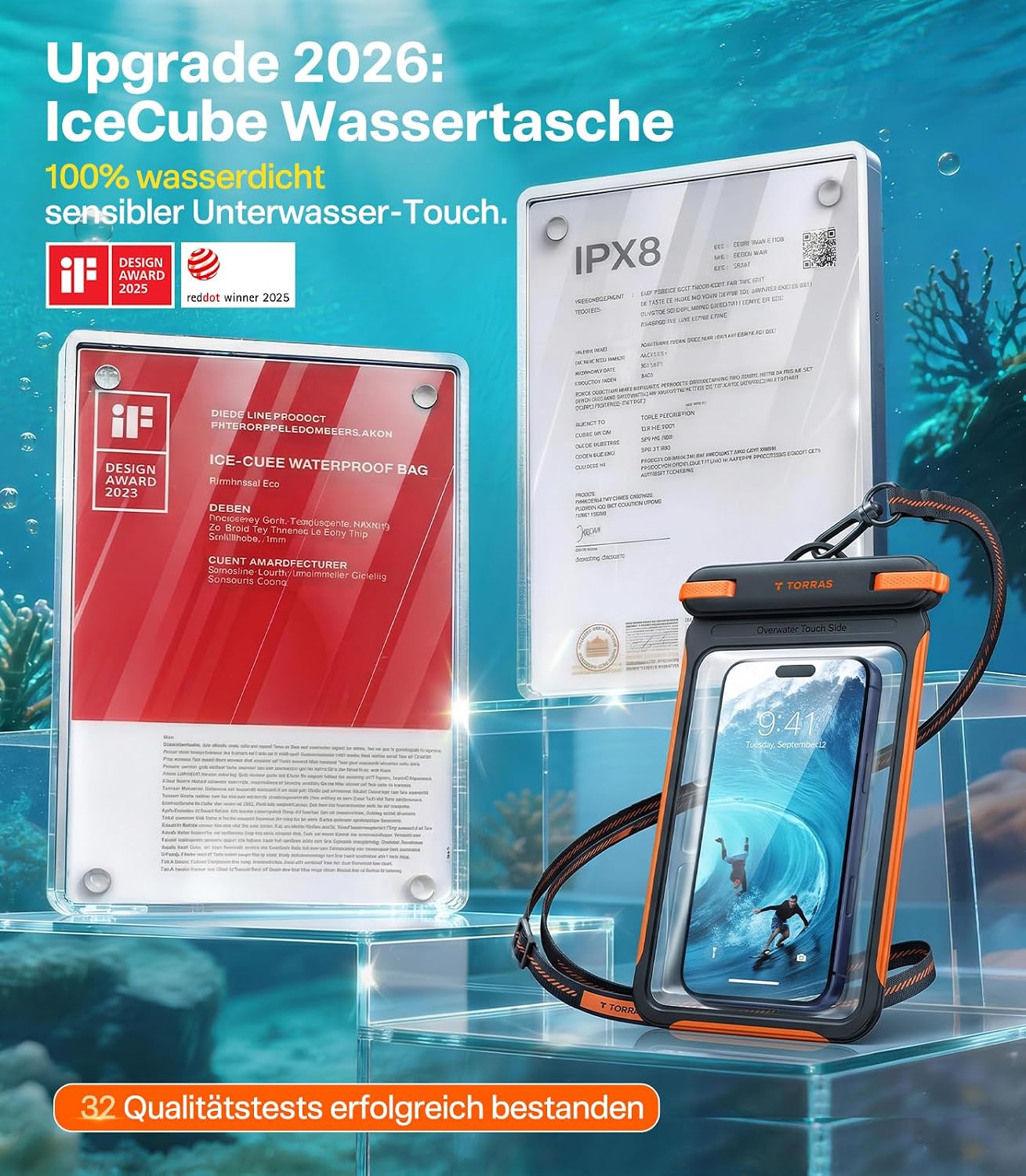 TORRAS Wasserdichte Handyhuelle IPX8 7,9" schwimmend Touch bedienbar Schwarz