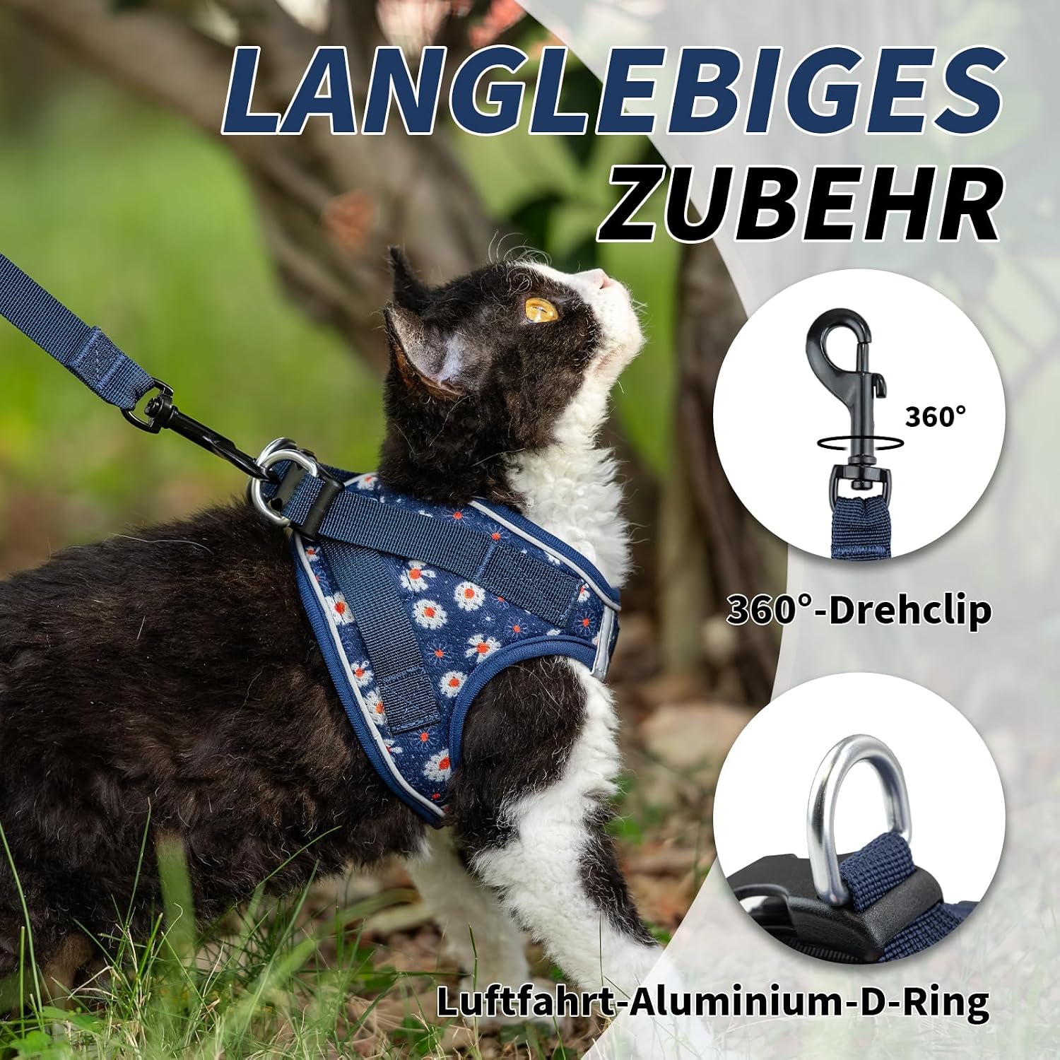 Arblina Katzengeschirr weich atmungsaktiv mit Reflektor und Leine in mehreren Farben
