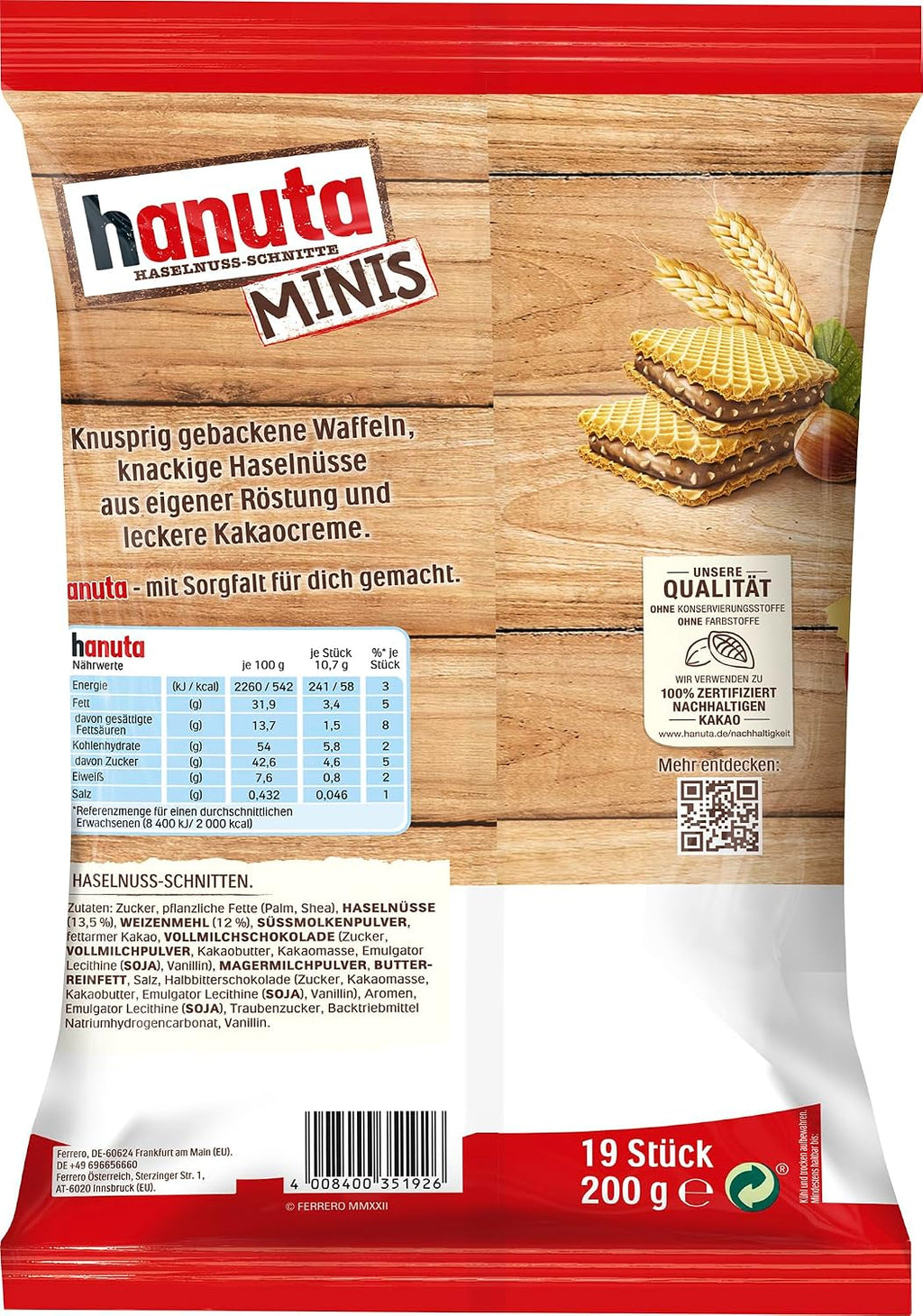 Hanuta 18 x Haselnuss-Schnitten mit knusprigen Waffeln
