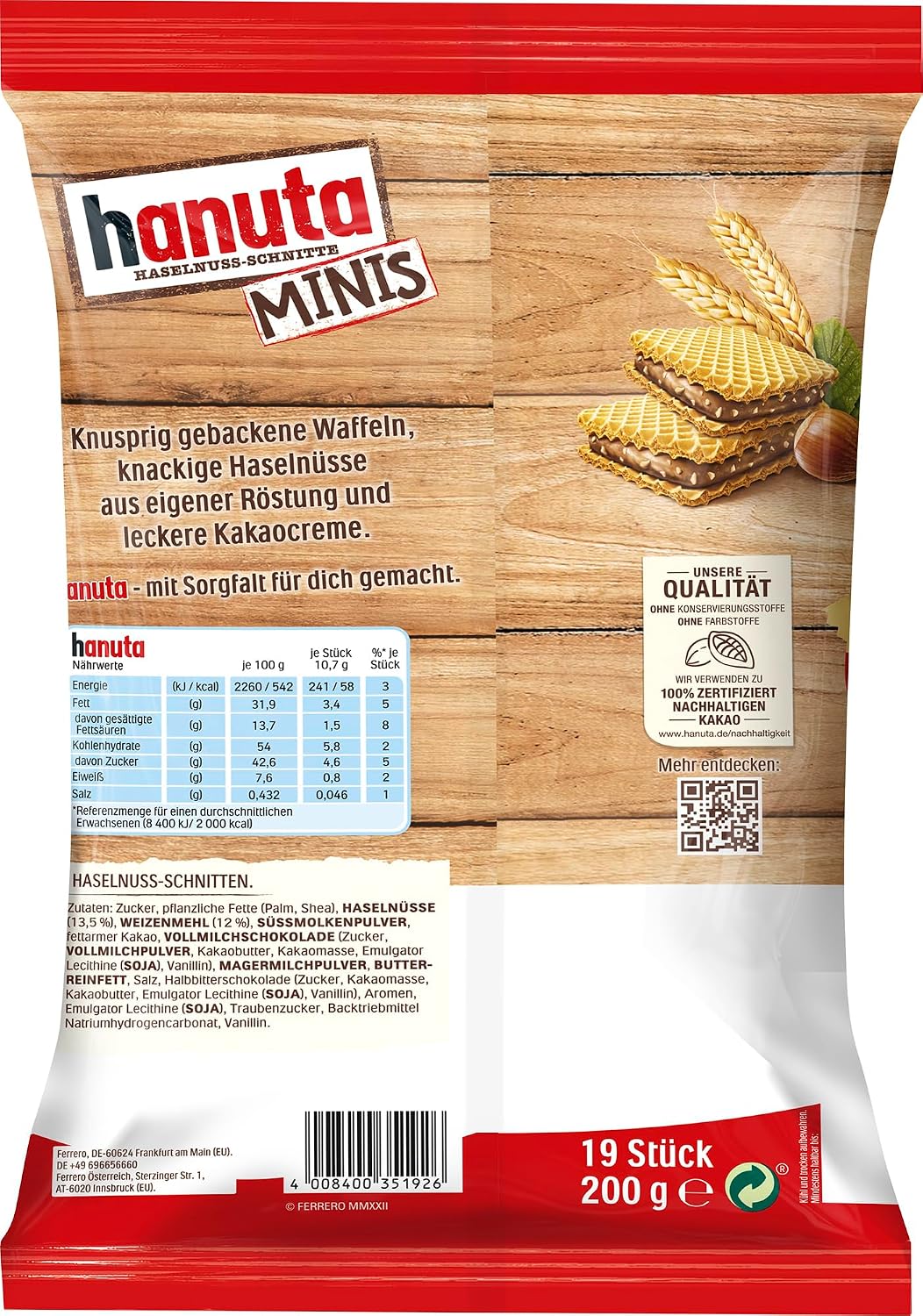 Hanuta 18 x Haselnuss-Schnitten mit knusprigen Waffeln