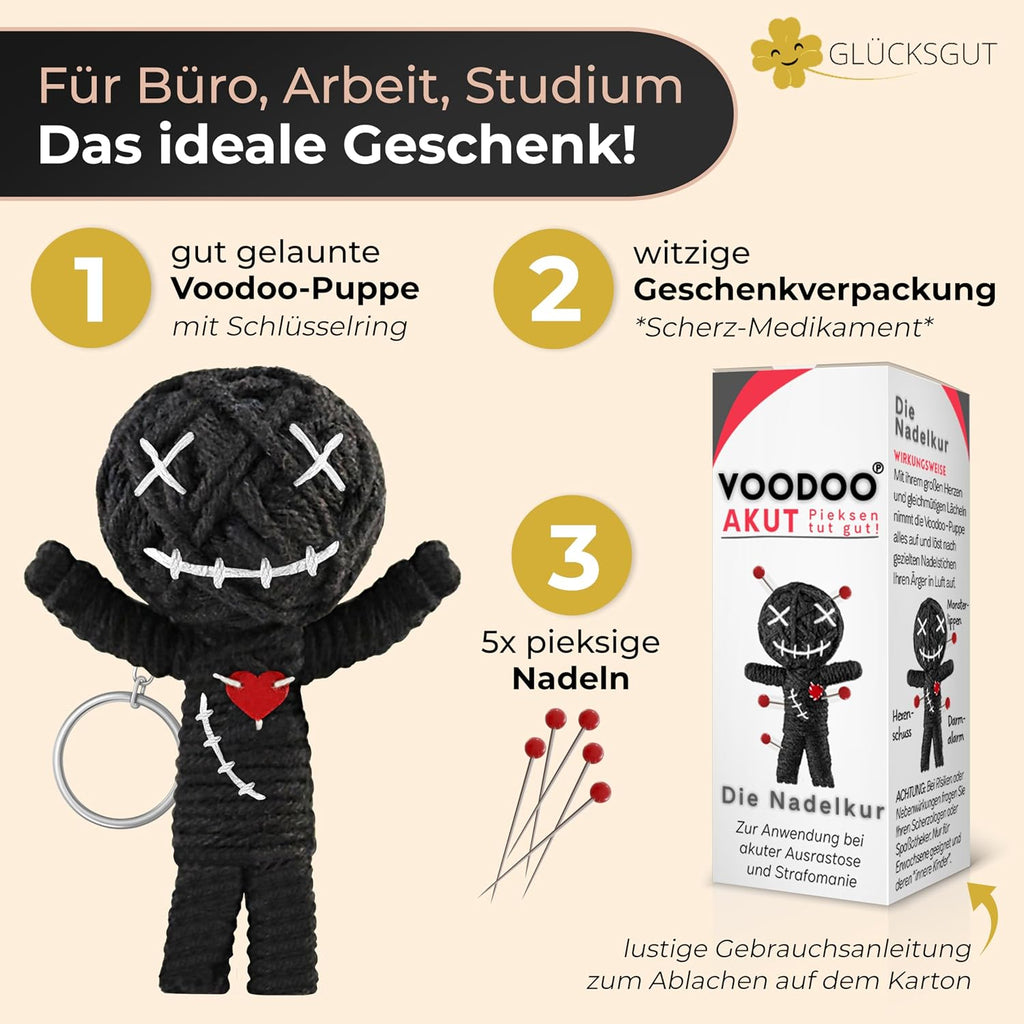 Voodoo Puppe 7,5 cm mit Nadeln Scherzartikel Anti Stress Geschenk Buero