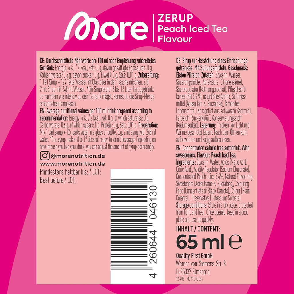 MORE Zerup Peach Iced Tea Sirup, zuckerfrei, vegan, verschiedene Sorten