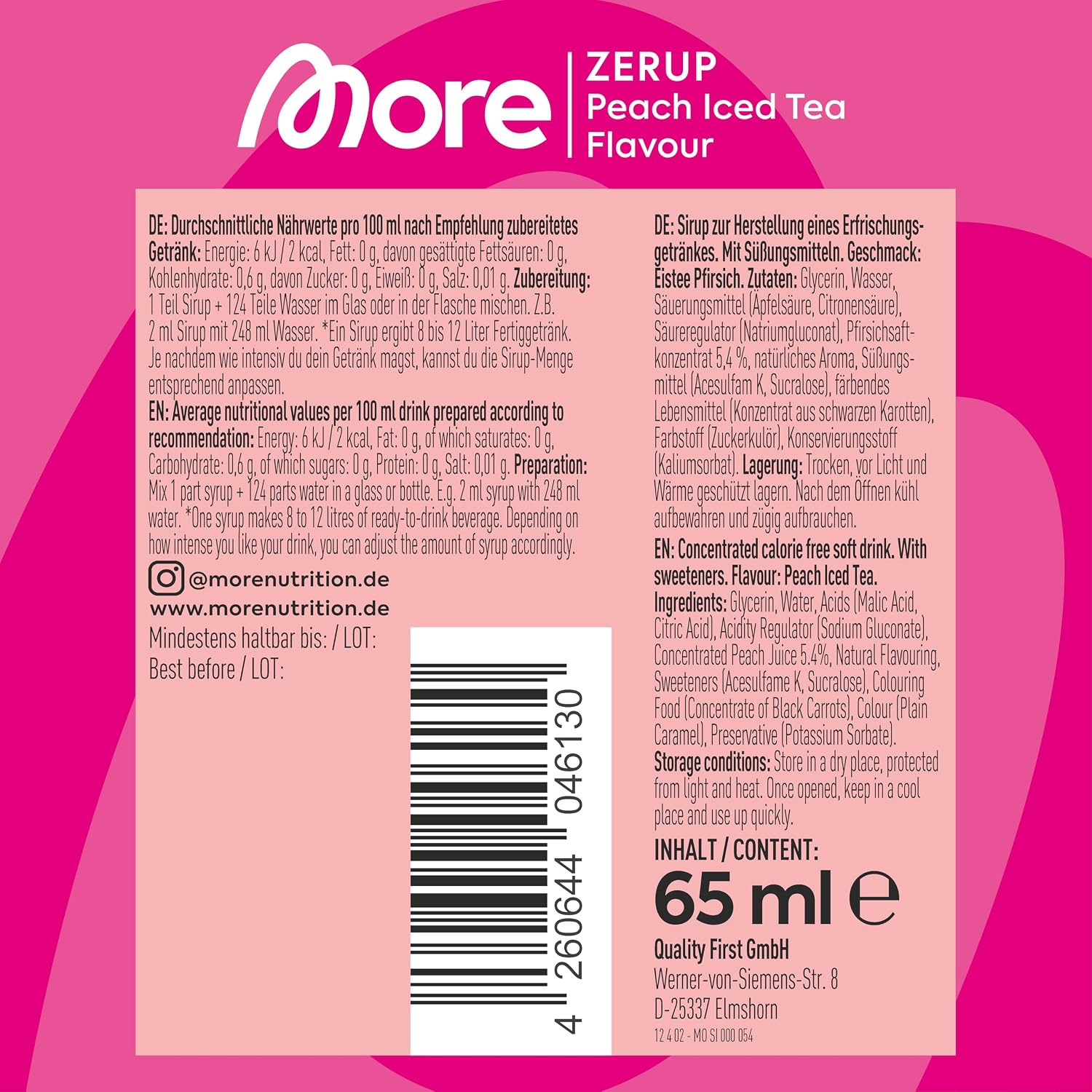MORE Zerup Peach Iced Tea Sirup, zuckerfrei, vegan, verschiedene Sorten