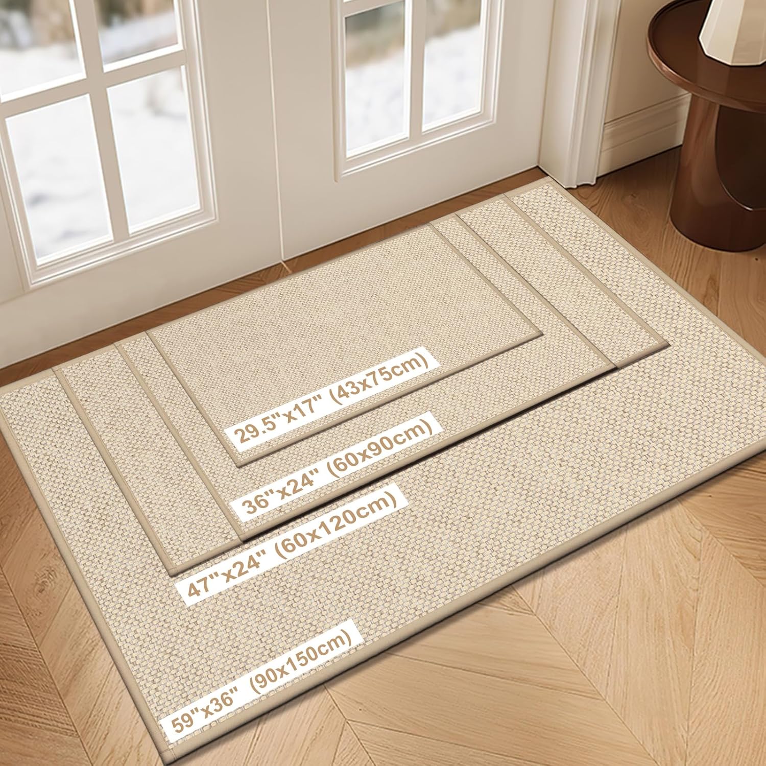 LEKEEPGO Fussmatte 43x75 cm rutschfest waschbar Saugstark Duenn Khaki 75cm-150cm
