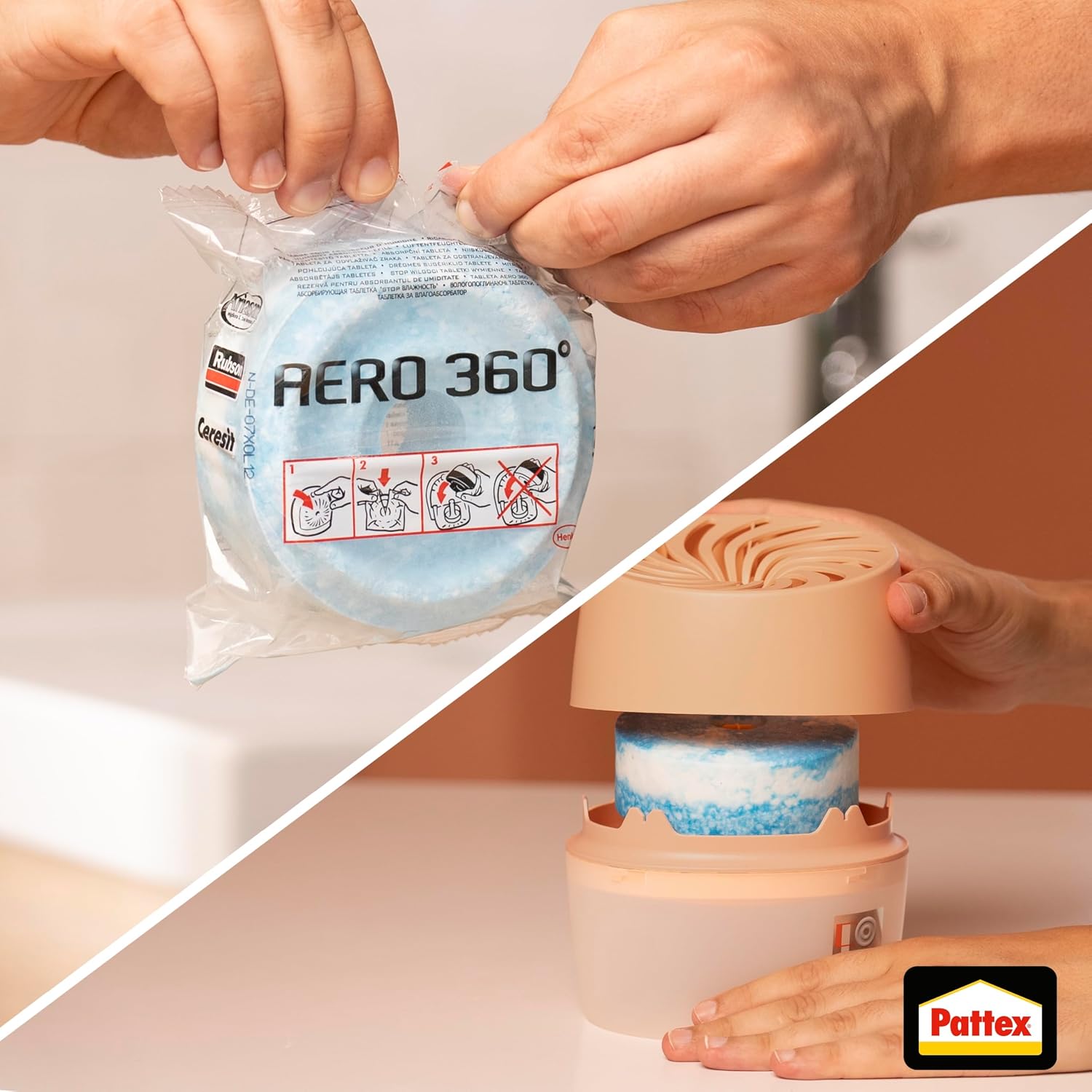 Pattex AERO 360° Luftentfeuchter Peach mit 1 Nachfuelltab Raumluftentfeuchter