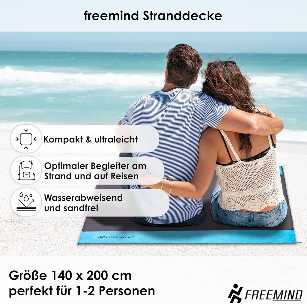 freemind Stranddecke 140x200 cm wasserabweisend sandfrei ultraleicht inkl. Herin