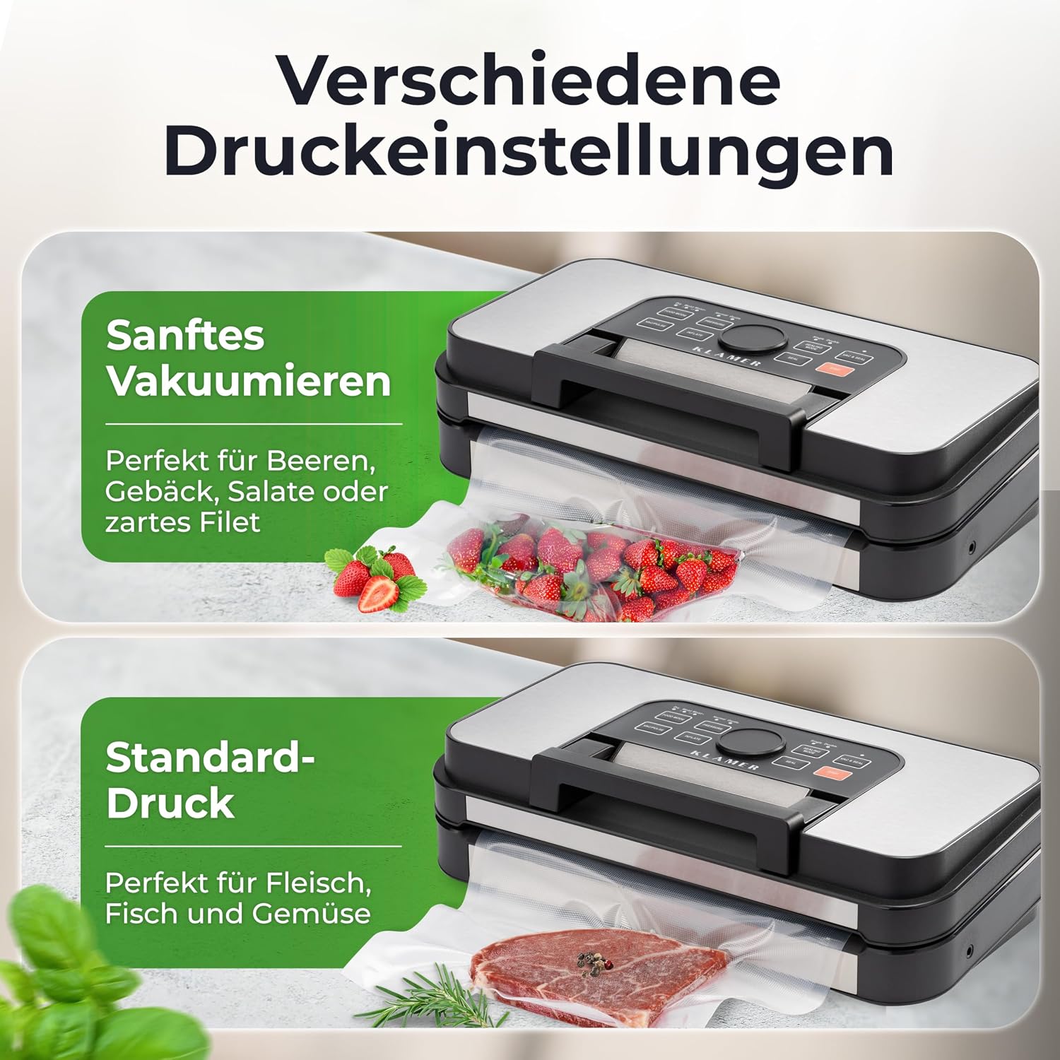Klamer Pro 80 Vakuumierer mit Beuteln und Schlauch - Vakuumiergeraet