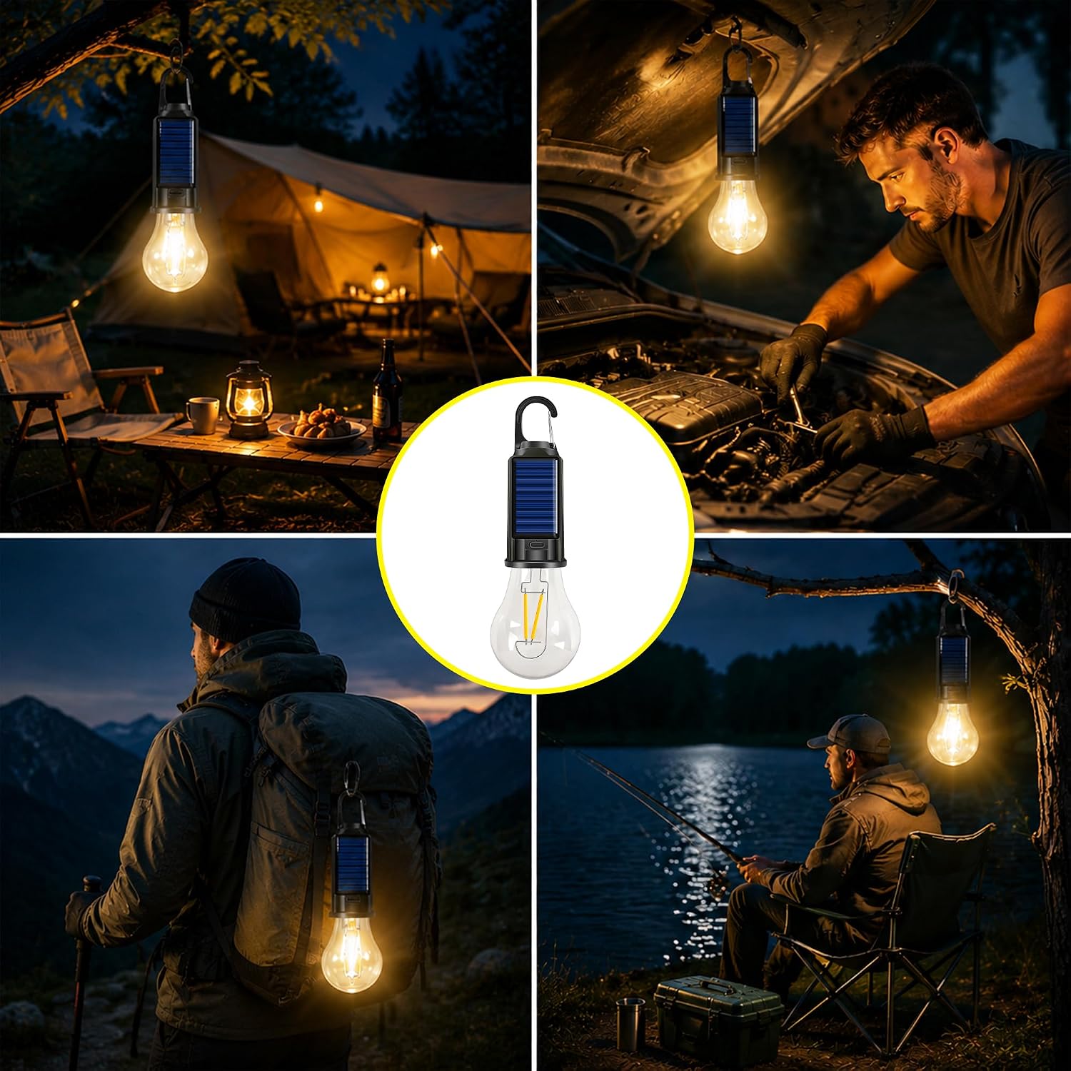 Campinglampe aufladbar 5er Set LED Solar 3 Helligkeitsstufen wasserdicht