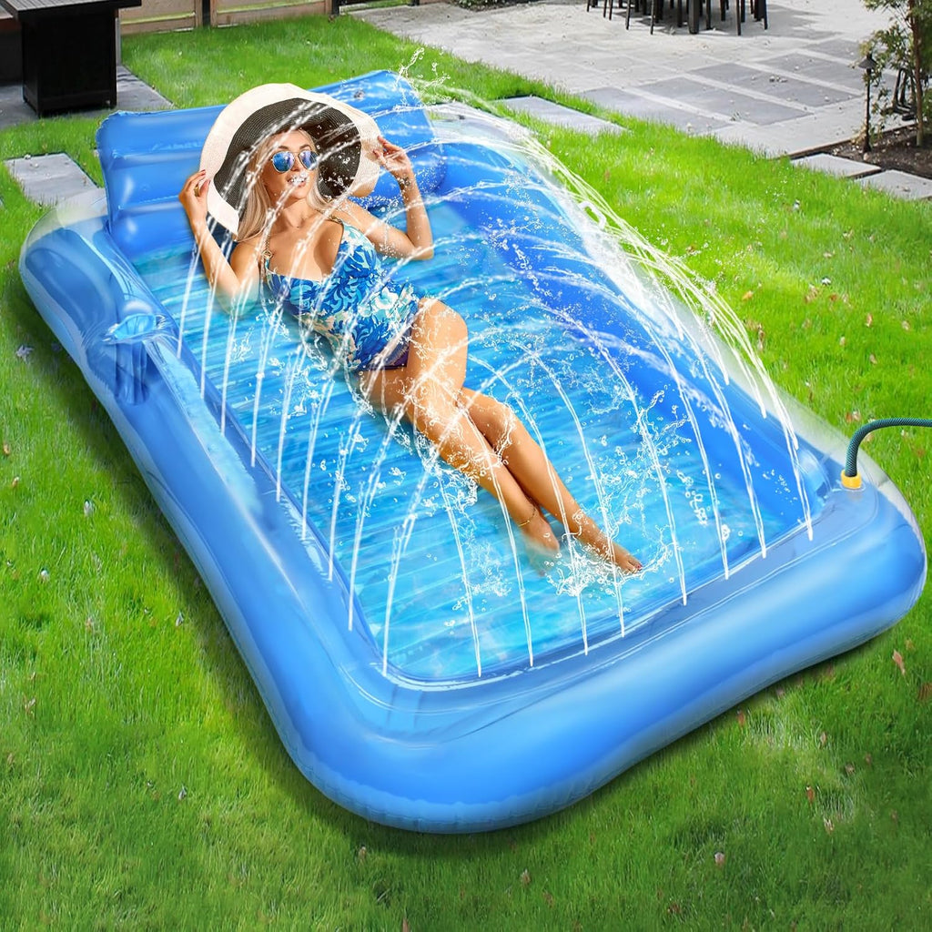 JONRRYIN Luftmatratze fuer Erwachsene mit Sprinkler, grosse Schwimminsel