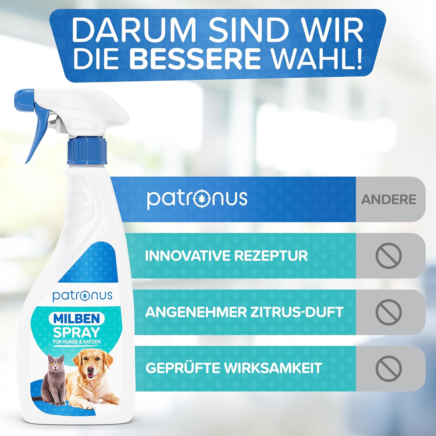 Milbenspray für Hunde & Katzen 500ml mit ätherischen Ölen dezenter Duft