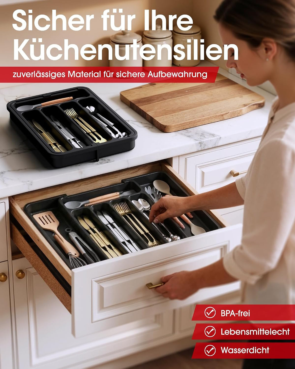 Besteckeinsatz erweiterbar fuer Schublade Kuechen Organizer Besteckkasten