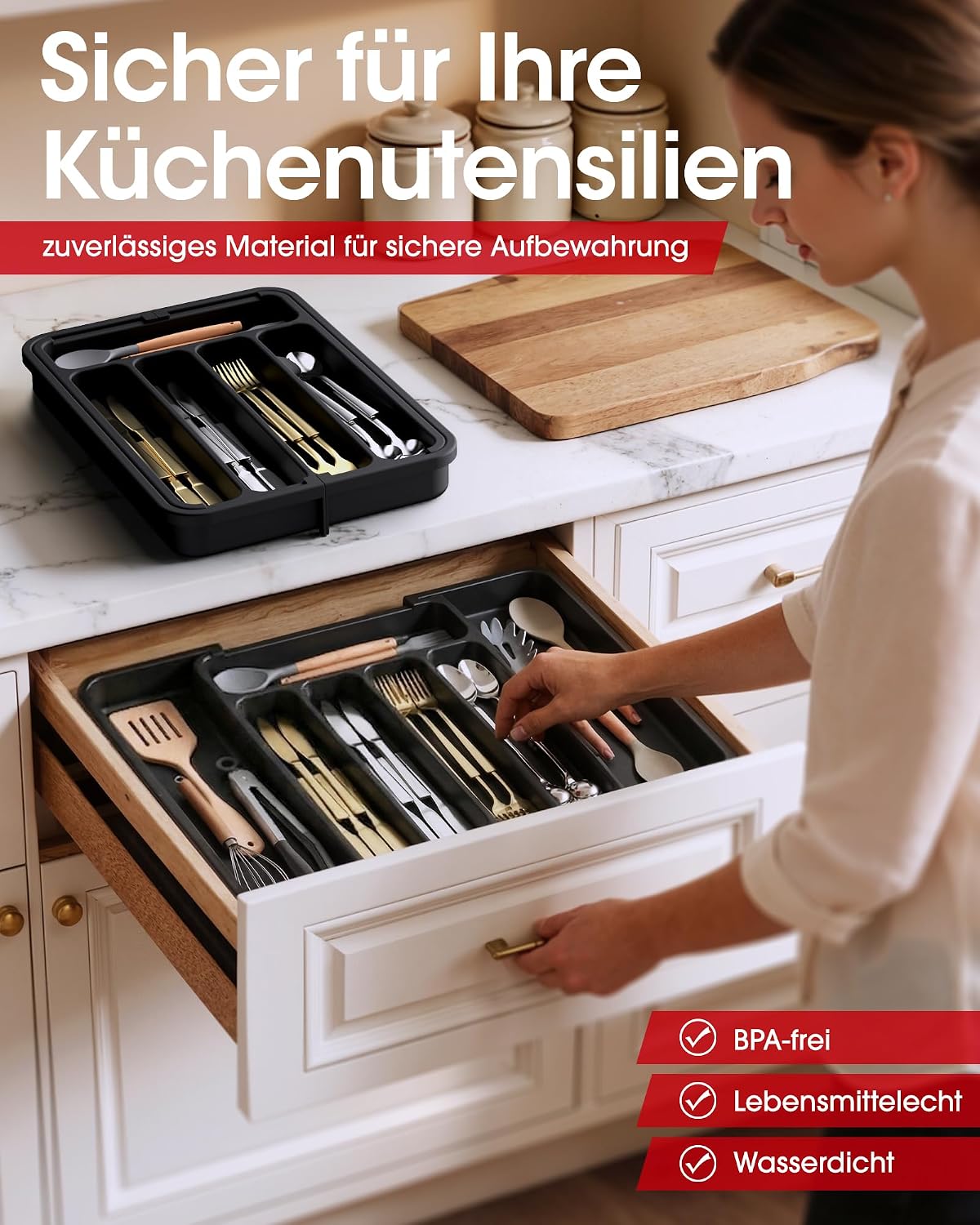 Besteckeinsatz erweiterbar fuer Schublade Kuechen Organizer Besteckkasten
