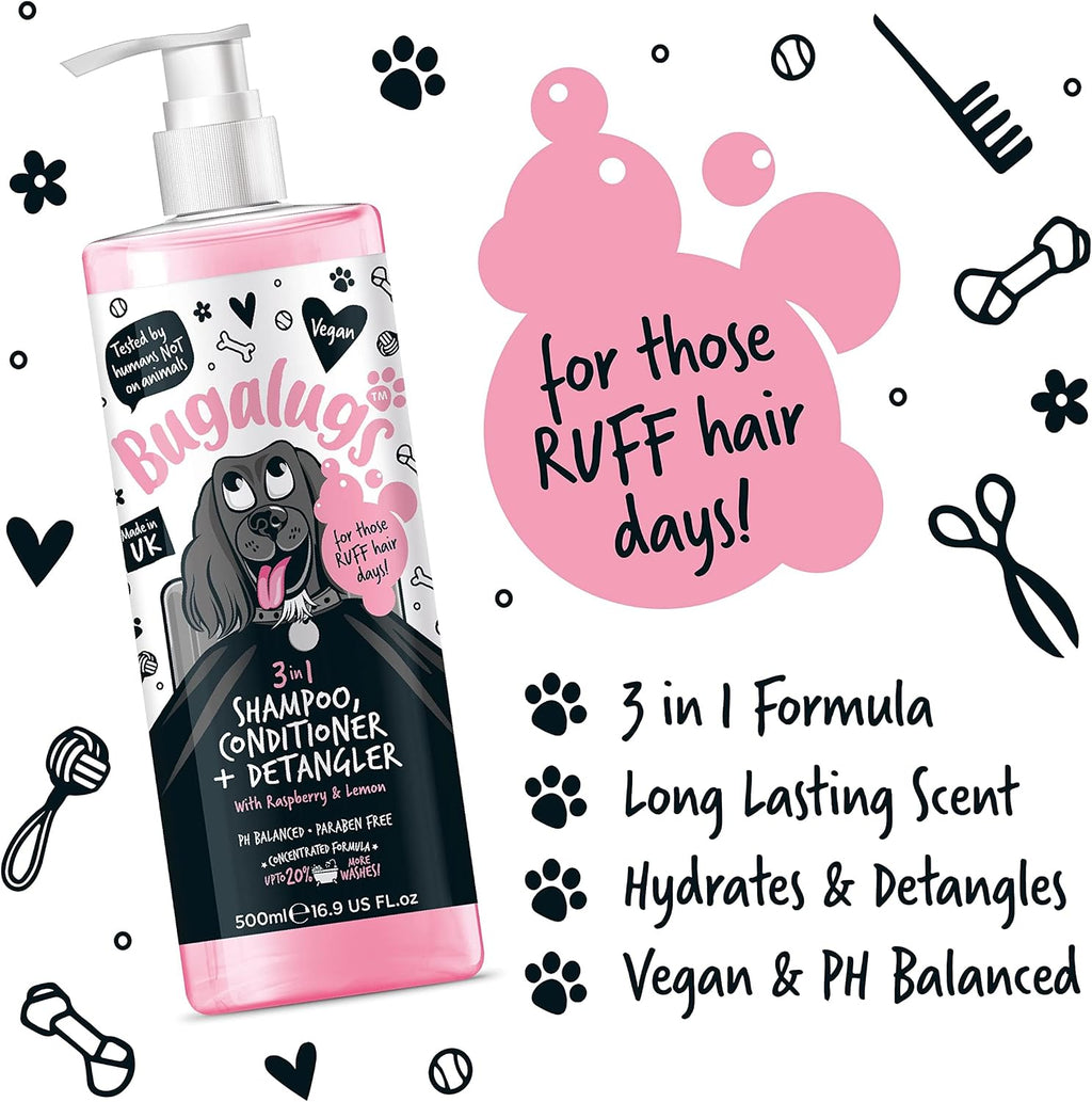 BUGALUGS Hundeshampoo 3‑in‑1 Reinigung Pflege Entwirrung Himbeer Zitrone -5